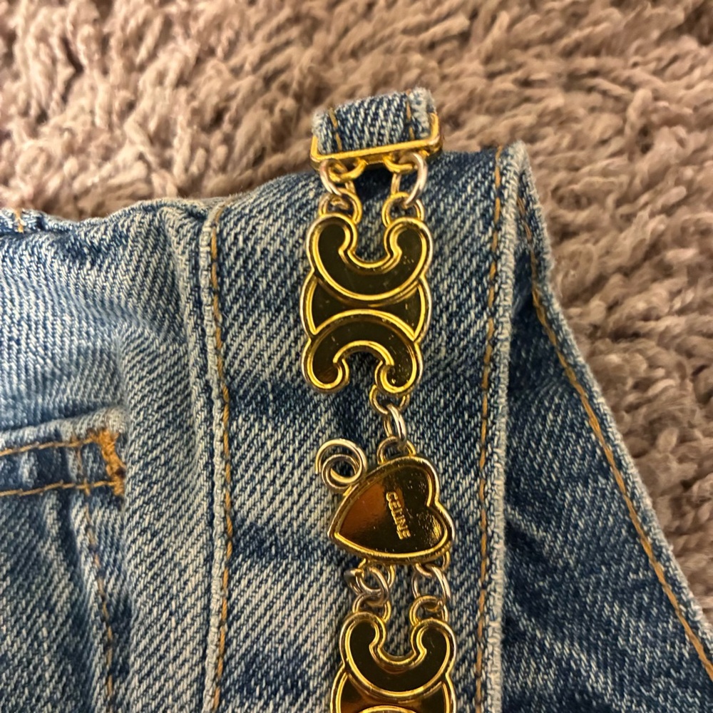 Celine Denim Straight Leg Jeans with Gold Heart styled chain 28-29 in waist - Picture 4 of 7